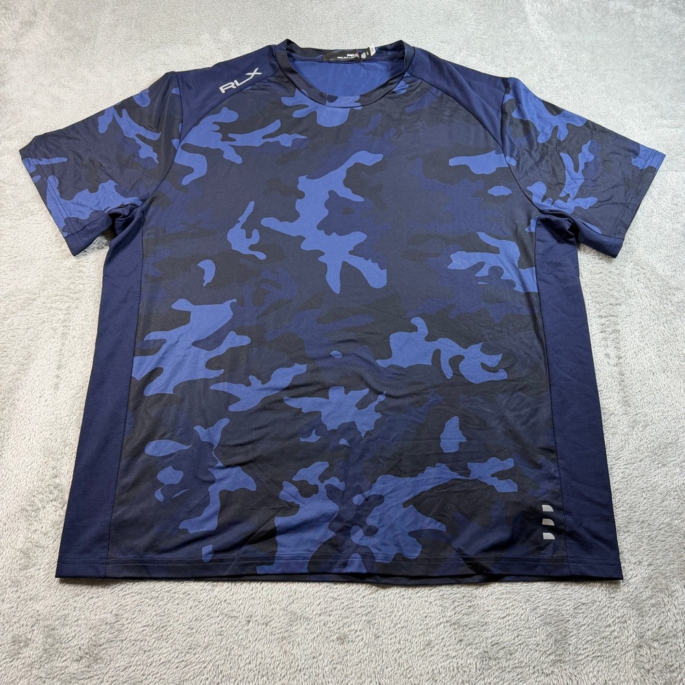 RLX Ralph Lauren Performance T-Shirt Mens XL Blue Camo Crewneck Short Sleeve